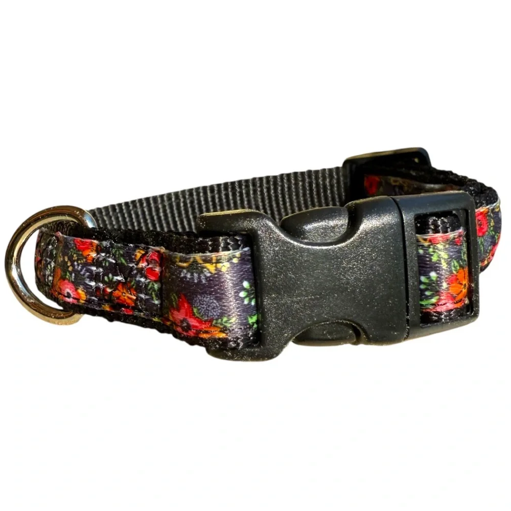 Floral Satin Adjustable XS - Small Dog Puppy Collar, Chihuahua Terrier Dachshund